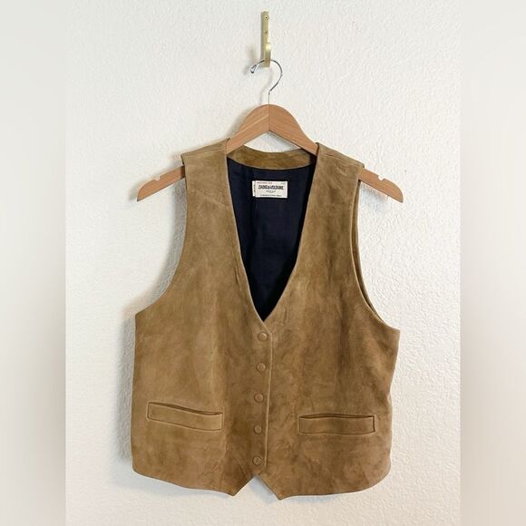 ZADIG & VOLTAIRE western vest EM Daim real Suede Leather vest in Cognac NWT 42 - Picture 3 of 7